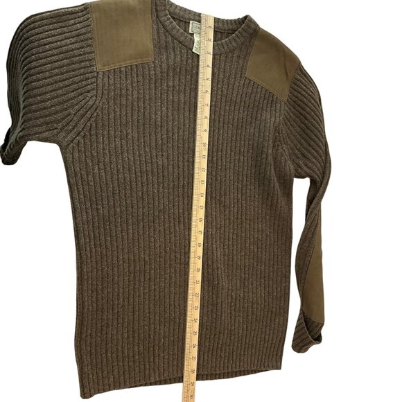 L.L.Bean Commando Sweater Mens Large Brown Wool Merino Rib Shoulder Elbow Patch - Picture 12 of 13